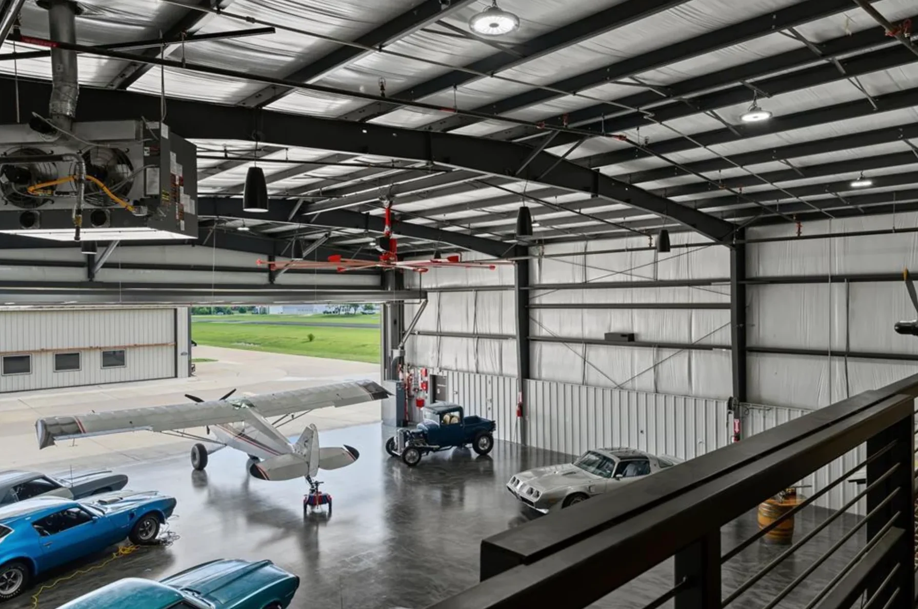 Representative finished hangar viewed from upper-level railing