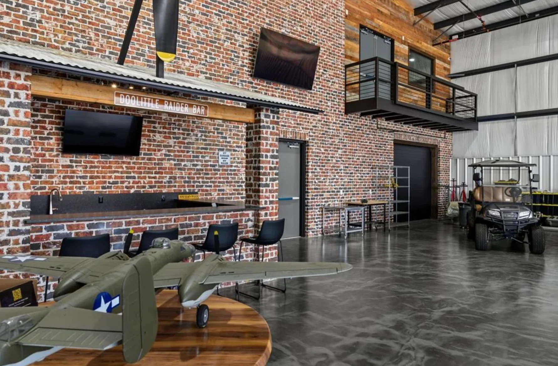 Representative finished hangar lounge and bar area